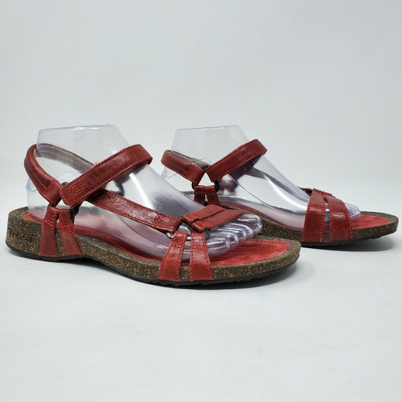 teva red leather sandals